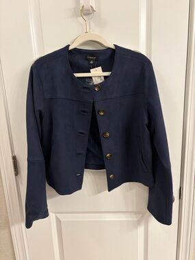 Evereve Navy Collarless Button Jacket